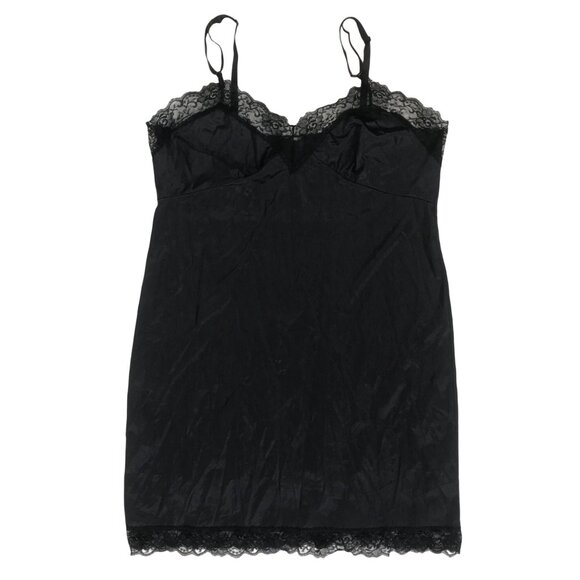 Womens Vintage 70s Black Satin Coquette Chemise Lingerie Lace Slip Dress / L - Picture 4 of 5